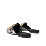 Dolce & Gabbana Gray Jacquard Crystal Mule Flat Sandals Shoes