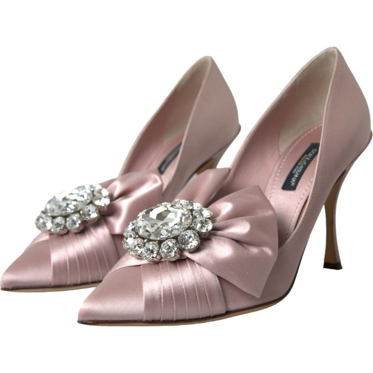 Dolce & Gabbana Pink Satin Crystal High Heels Pumps Shoes LA10746-36