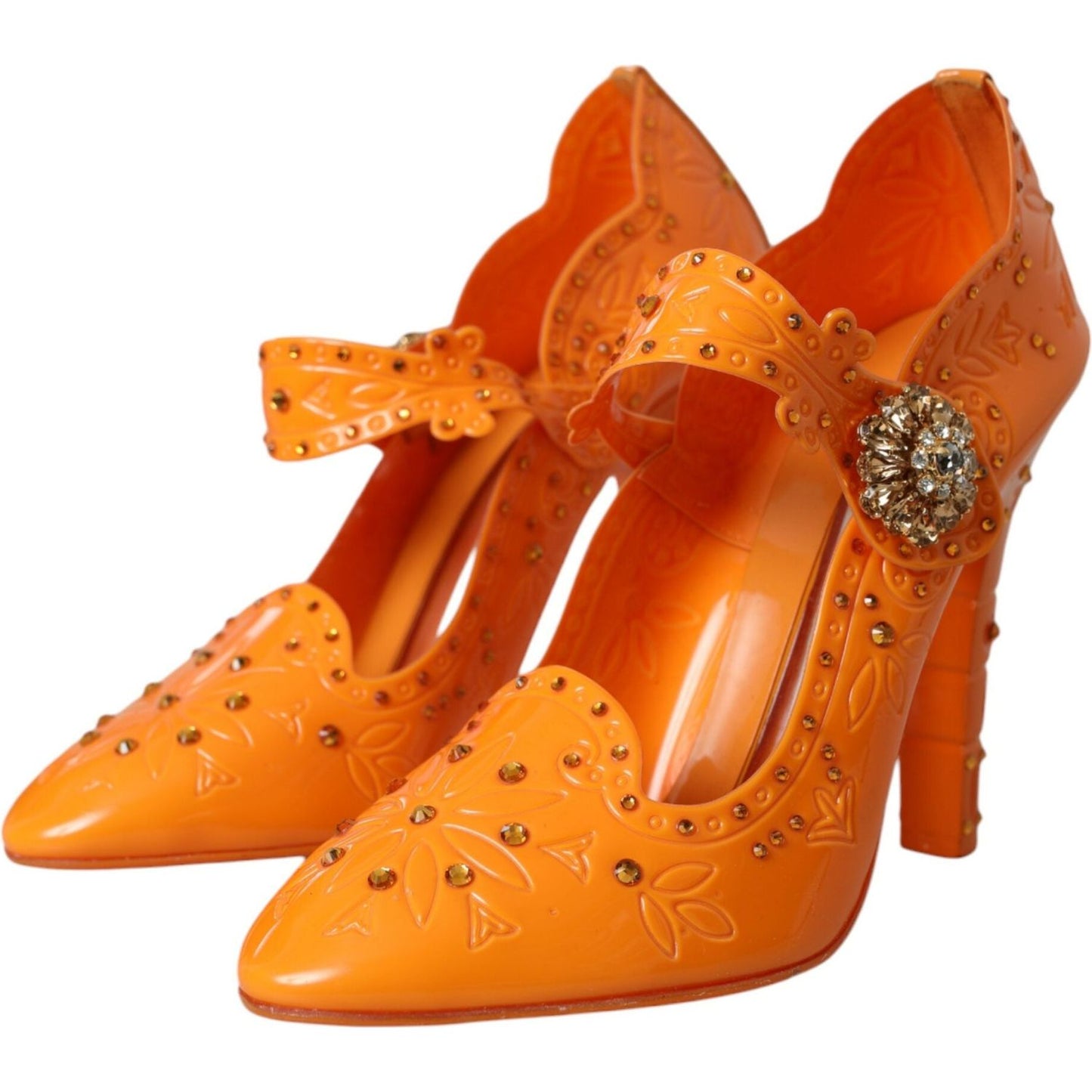 Dolce & Gabbana Orange CINDERELLA Floral Crystal Pumps Shoes LA10837-39