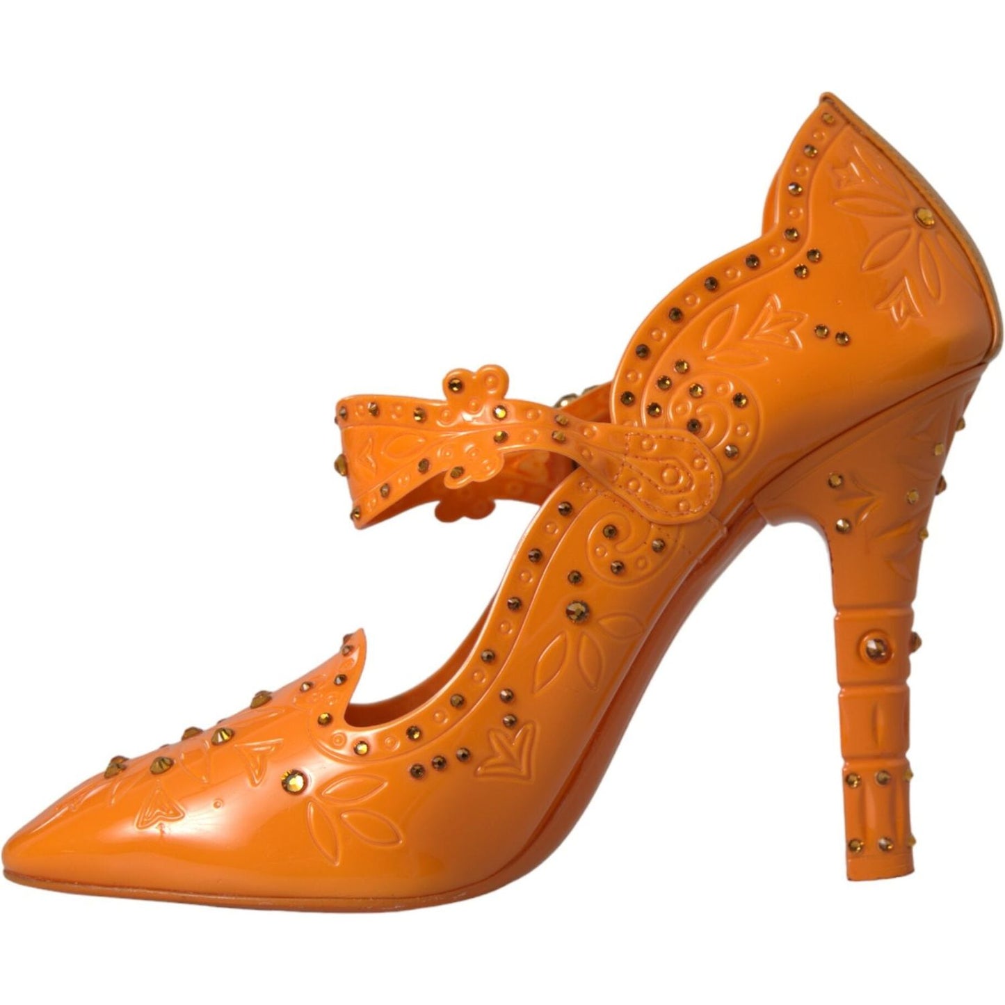 Dolce & Gabbana Orange CINDERELLA Floral Crystal Pumps Shoes LA10837-39