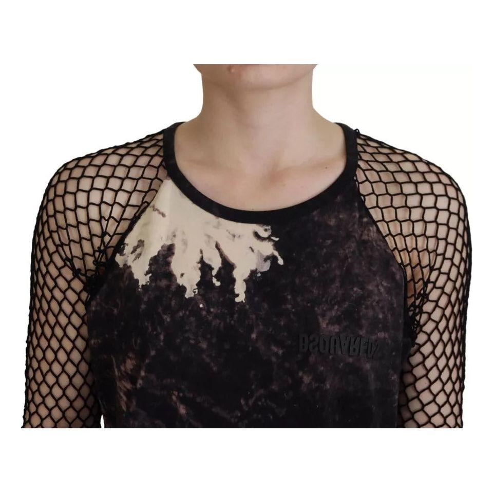 Dsquared² Black Tie Dye Mesh Long Sleeves Cotton Shift Dress Dsquared² Rosy Brown