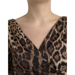 Dolce & Gabbana Brown Leopard Print Bodycon V-neck Midi Dress DR281158-38