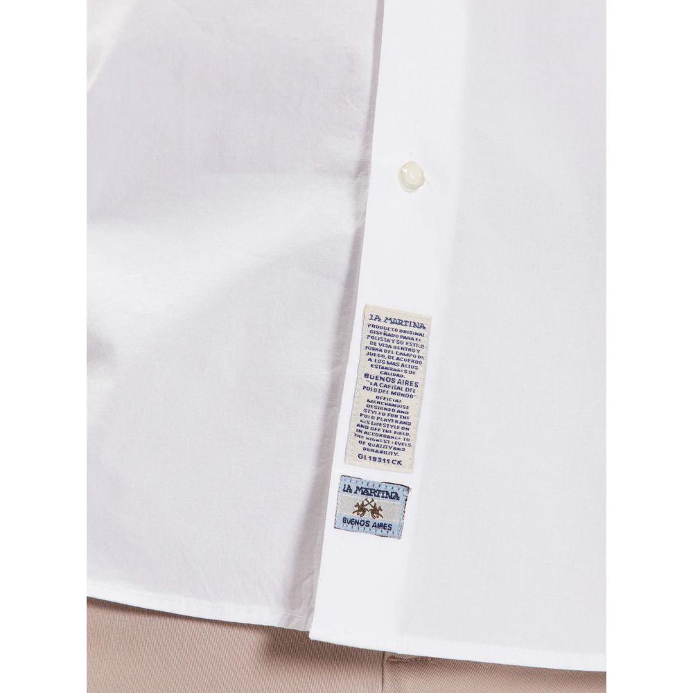 La Martina White Cotton Shirt La Martina Light Gray