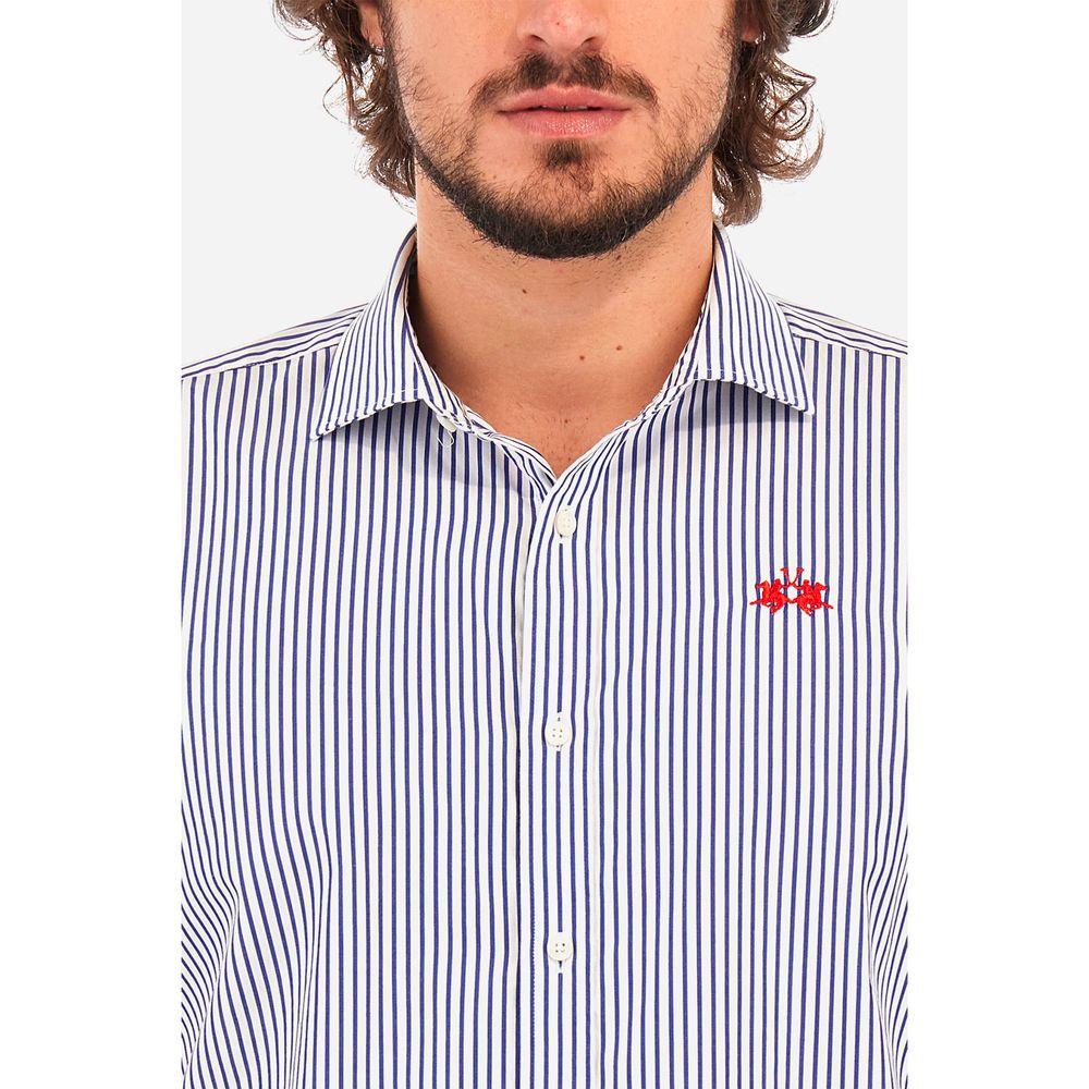 La Martina White Cotton Shirt La Martina Dark Slate Blue