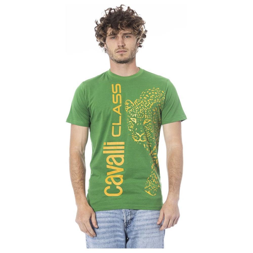 Cavalli Class Green Cotton Men T-Shirt CA-24360-L