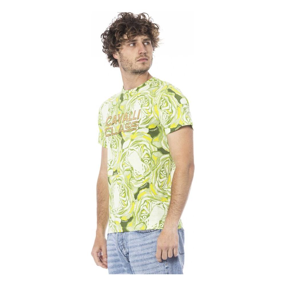 Cavalli Class Green Cotton Men T-Shirt Cavalli Class Gray