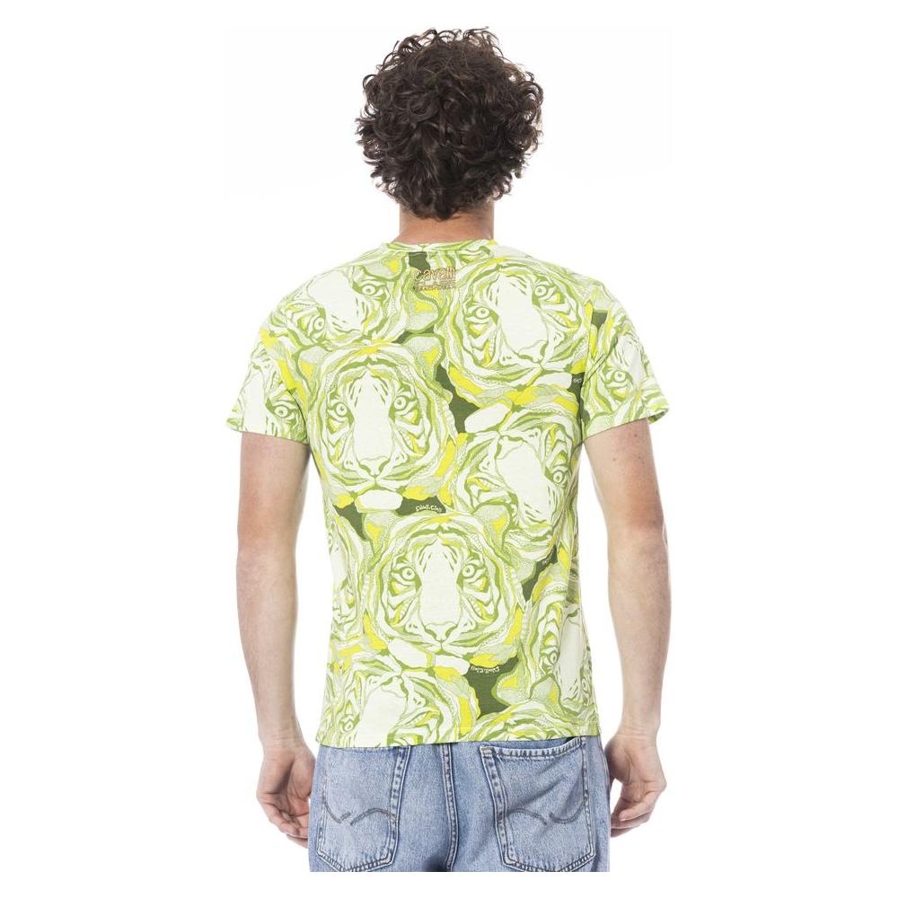 Cavalli Class Green Cotton Men T-Shirt Cavalli Class Light Gray