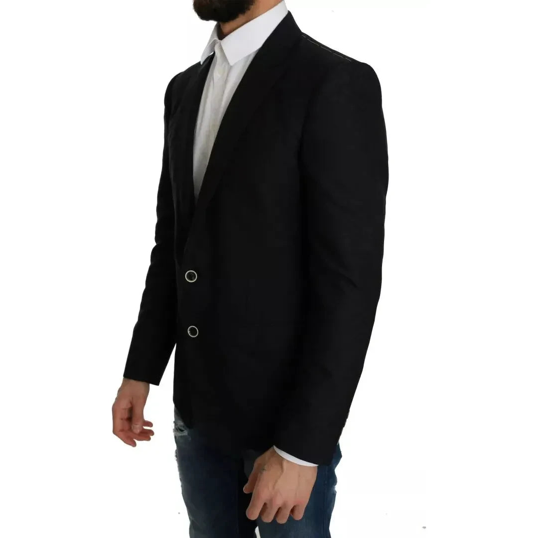 Dolce & Gabbana Blue Jacquard Slim Floral Jacket Blazer Dolce & Gabbana Black