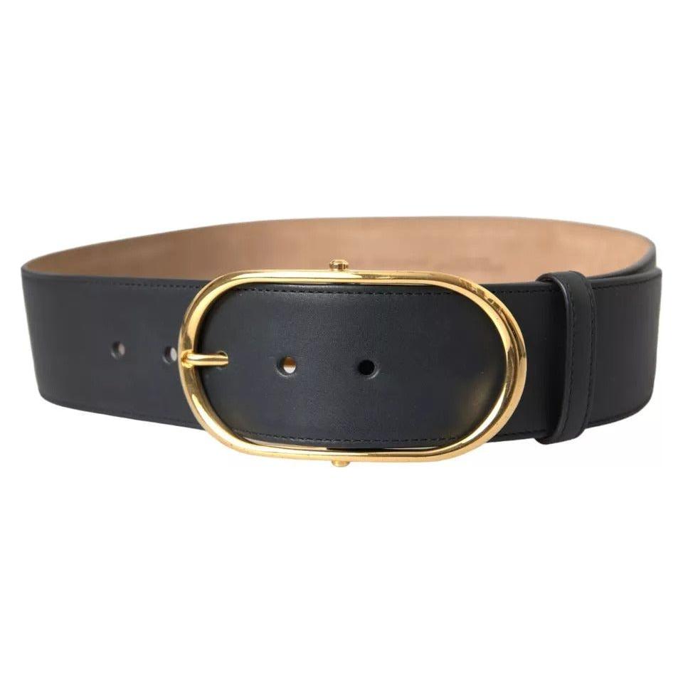 Dolce & Gabbana Black Leather Gold Oval Metal Buckle Belt WMB382-85