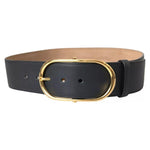 Dolce & Gabbana Black Leather Gold Oval Metal Buckle Belt WMB382-85