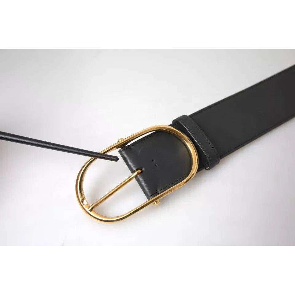 Dolce & Gabbana Black Leather Gold Oval Metal Buckle Belt WMB382-85