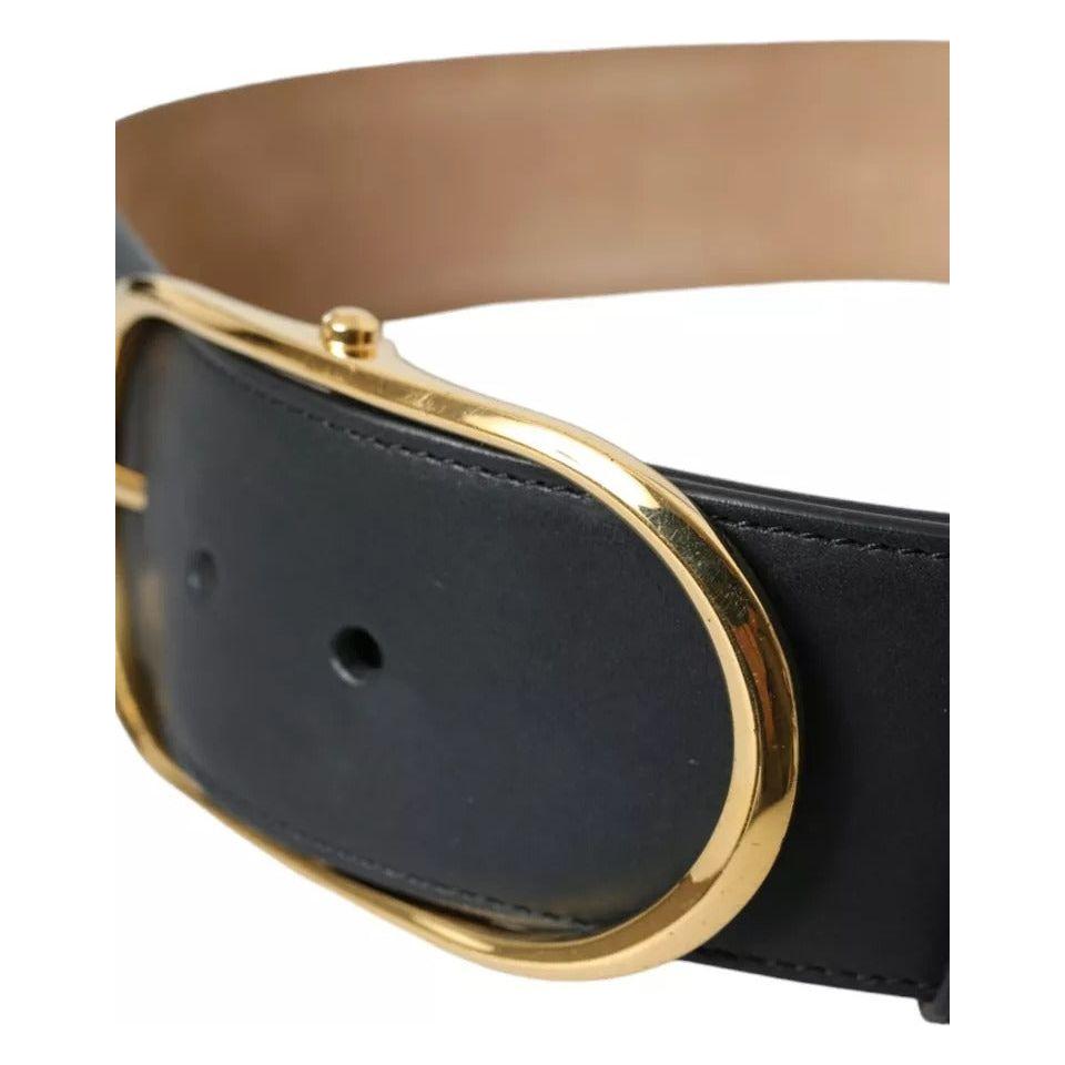 Dolce & Gabbana Black Leather Gold Oval Metal Buckle Belt WMB382-85