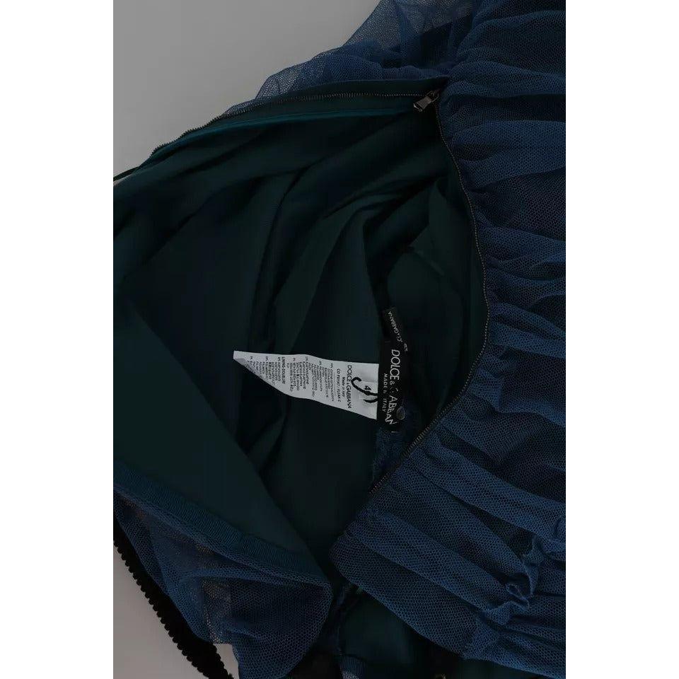 Dolce & Gabbana Blue Draped Tulle Midi Sheath Cotton Dress Dolce & Gabbana Black