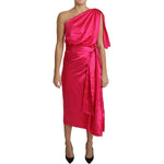 Dolce & Gabbana Fuchsia Fitted Cut One Shoulder Midi Dress DR2686