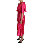 Dolce & Gabbana Fuchsia Fitted Cut One Shoulder Midi Dress DR2686