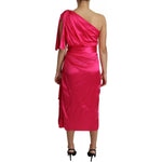 Dolce & Gabbana Fuchsia Fitted Cut One Shoulder Midi Dress DR2686