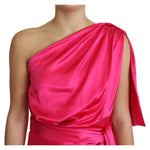 Dolce & Gabbana Fuchsia Fitted Cut One Shoulder Midi Dress DR2686