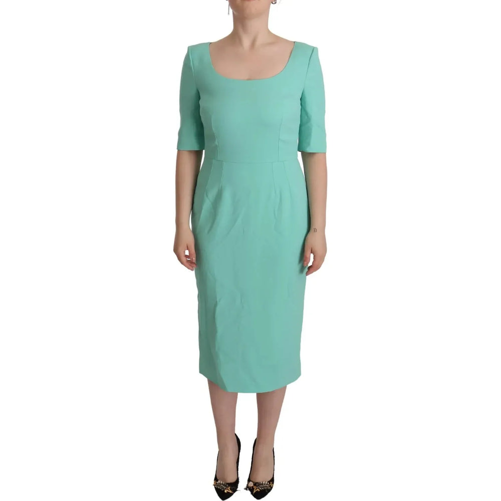 Dolce & Gabbana Mint Green Sheath Square Neckline Midi Dress DR28663