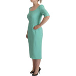Dolce & Gabbana Mint Green Sheath Square Neckline Midi Dress DR28663