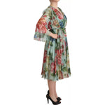 Dolce & Gabbana Multicolor Green Silk Wrap Gown Dress DR28297-42