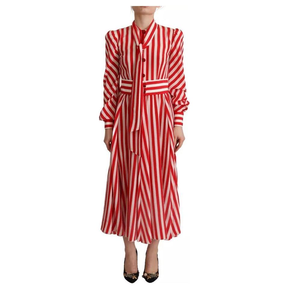 Dolce & Gabbana White Red Silk A-Line Shift Gown Maxi Dress Dolce & Gabbana Brown