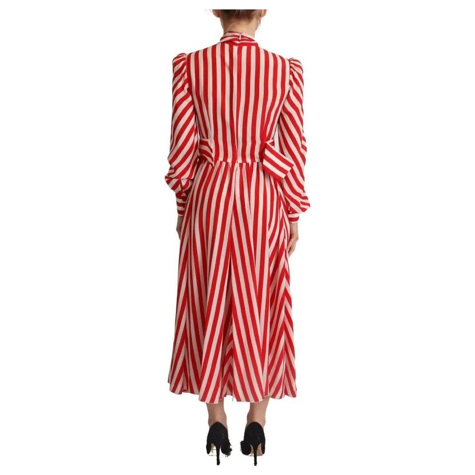 Dolce & Gabbana White Red Silk A-Line Shift Gown Maxi Dress Dolce & Gabbana Brown