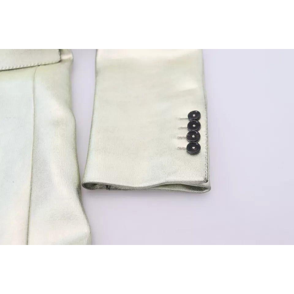 Dolce & Gabbana Gold Viscose Long Double Breasted Jacket Dolce & Gabbana Light Gray
