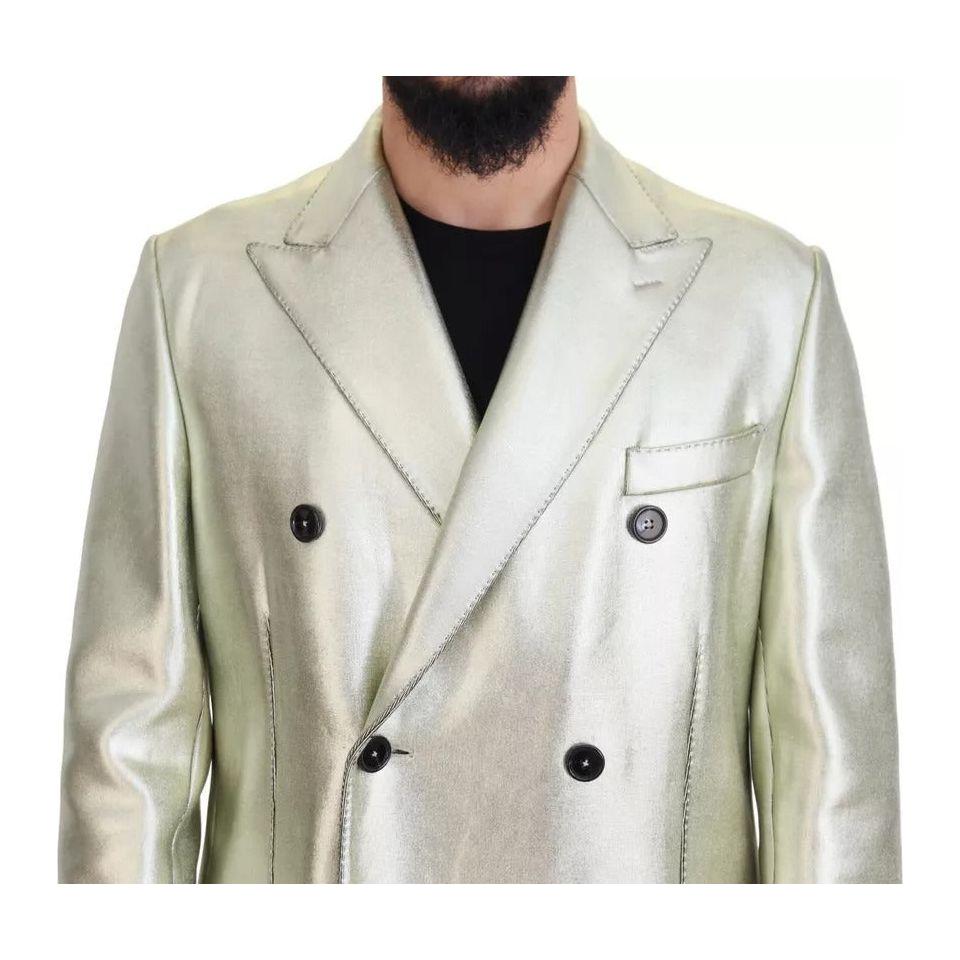 Dolce & Gabbana Gold Viscose Long Double Breasted Jacket Dolce & Gabbana Light Gray