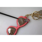 Dolce & Gabbana Red Leather Crystal Sunglasses Gold Metal Keyring Keychain SMY101329