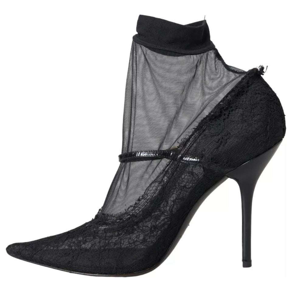 Dolce & Gabbana Black Tulle Stretch Boots Pumps Shoes Dolce & Gabbana Dark Slate Gray