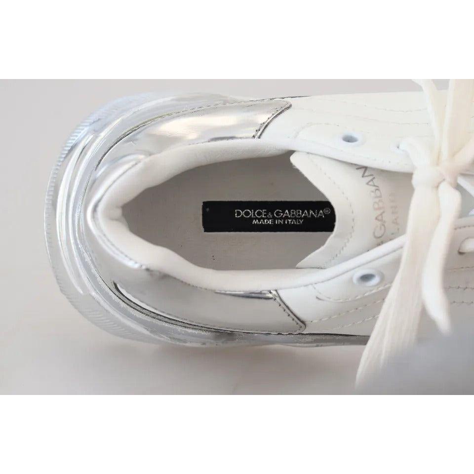 Dolce & Gabbana White Silver Leather Daymaster Women Sneakers Shoes Dolce & Gabbana Gray