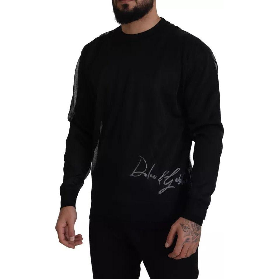 Dolce & Gabbana Black Polyester Logo Men Pullover Sweater Dolce & Gabbana Black