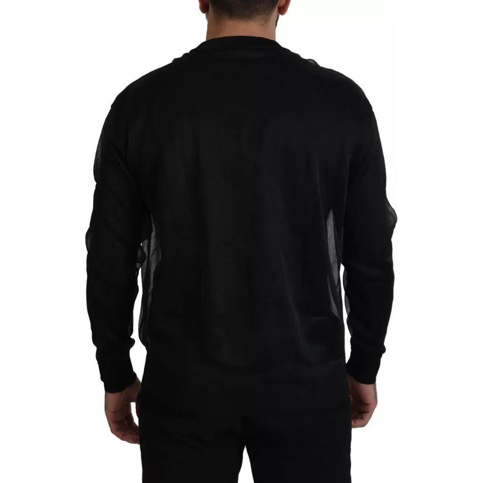 Dolce & Gabbana Black Polyester Logo Men Pullover Sweater Dolce & Gabbana Black