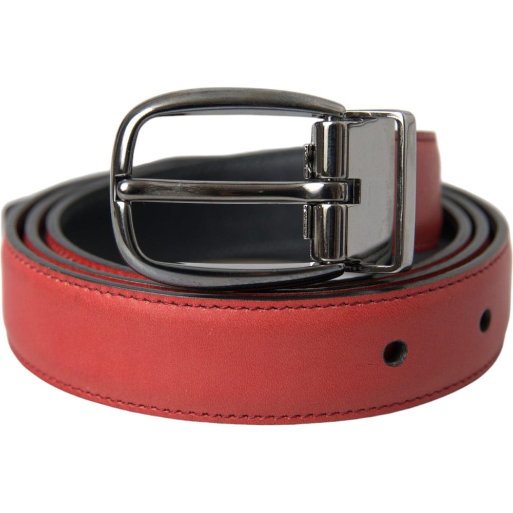 Dolce & Gabbana Red Leather Silver Metal Buckle Belt Men BEL9188-95
