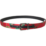 Dolce & Gabbana Red Leather Jacquard Silver Metal Buckle Belt BEL9221-90