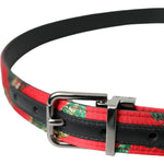 Dolce & Gabbana Red Leather Jacquard Silver Metal Buckle Belt BEL9221-90