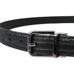 Dolce & Gabbana Black Glittered Leather Silver Buckle Belt WMB405-90