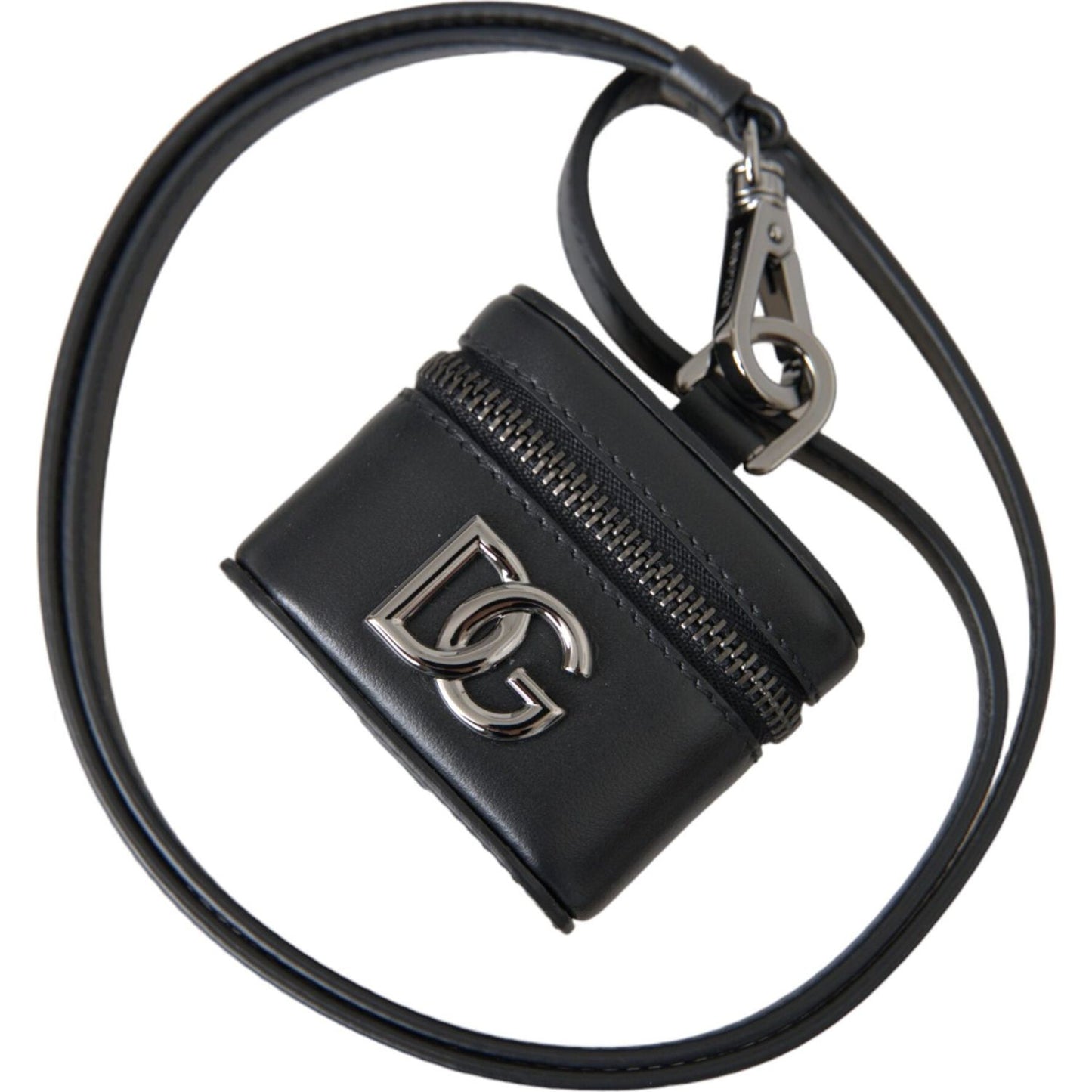 Dolce & Gabbana Black DG Logo Leather Silver Metal Airpods Case SMY10262