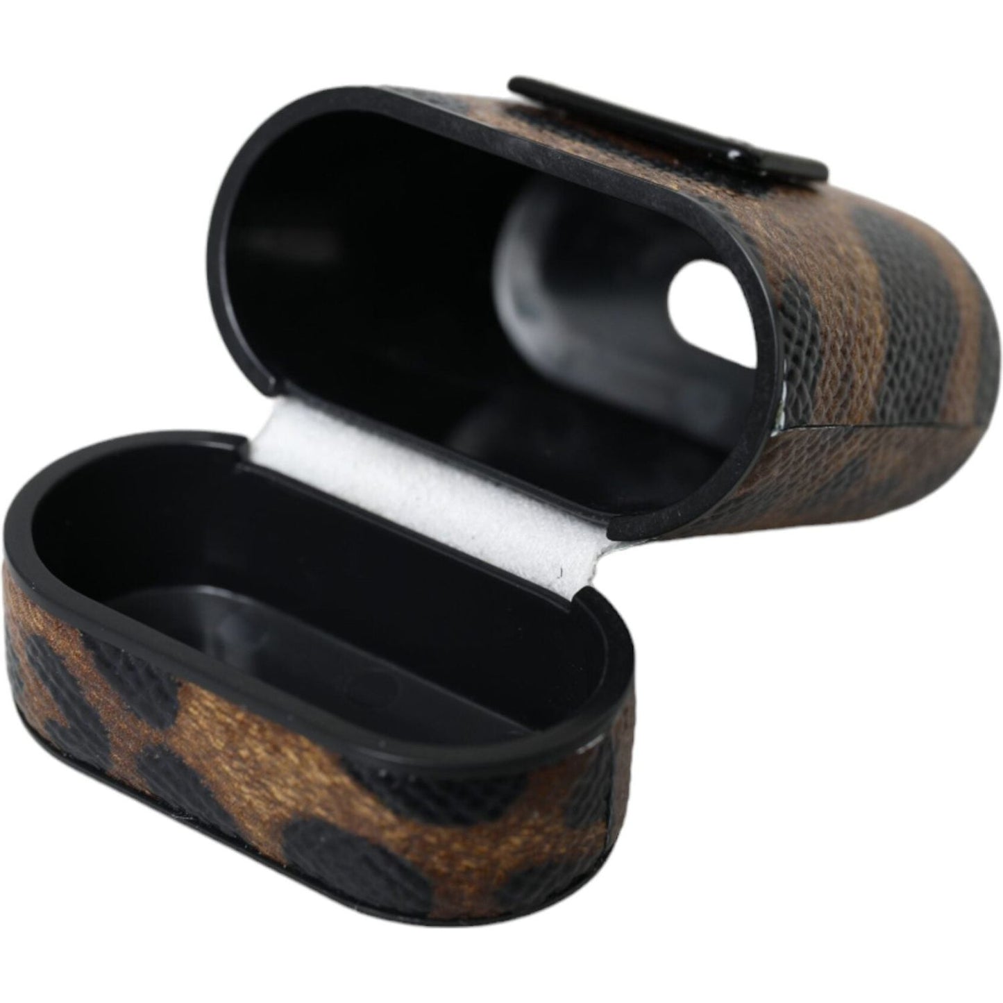 Dolce & Gabbana Brown Leopard Calf Leather Metal Logo Plaque Airpods Case SMY10286