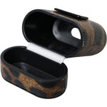 Dolce & Gabbana Brown Leopard Calf Leather Metal Logo Plaque Airpods Case SMY10286