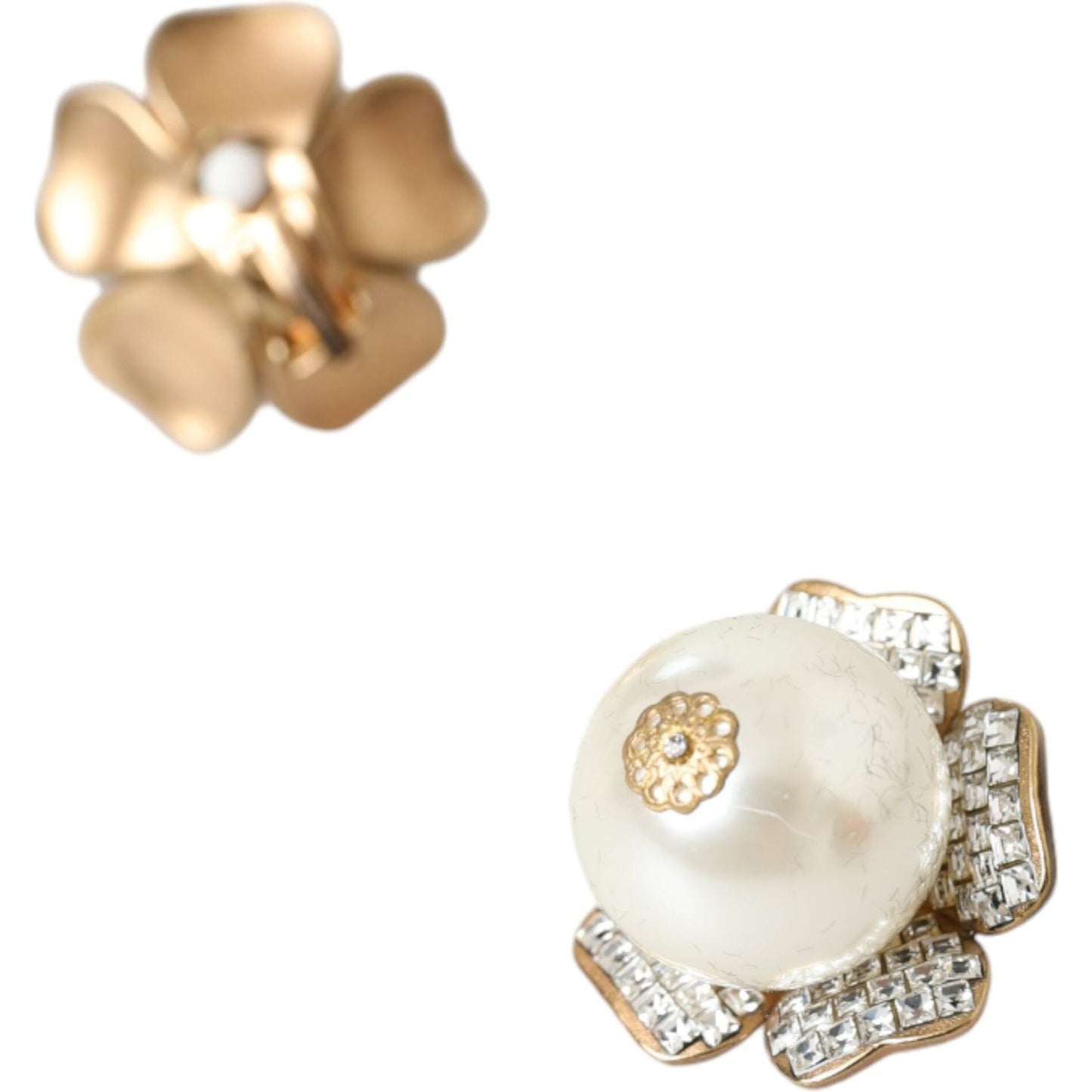 Dolce & Gabbana Gold Tone Maxi Faux Pearl Floral Clip-on Jewelry Earrings Earrings Dolce & Gabbana Light Gray