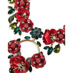 Dolce & Gabbana Gold Brass Link Chain RosePetal Crystal Pendant Necklace SMY10234