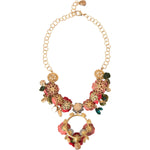 Dolce & Gabbana Gold Brass Link Chain RosePetal Crystal Pendant Necklace SMY10234