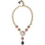 Dolce & Gabbana Gold Brass Crystal Purple Pink Pearl Pendants Necklace SMY10288