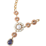 Dolce & Gabbana Gold Brass Crystal Purple Pink Pearl Pendants Necklace SMY10288