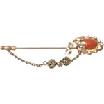 Dolce & Gabbana Gold Brass Crystal Chain 925 Sterling Silver Pin Brooch SMY10290