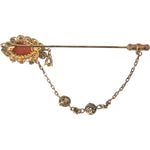 Dolce & Gabbana Gold Brass Crystal Chain 925 Sterling Silver Pin Brooch SMY10290