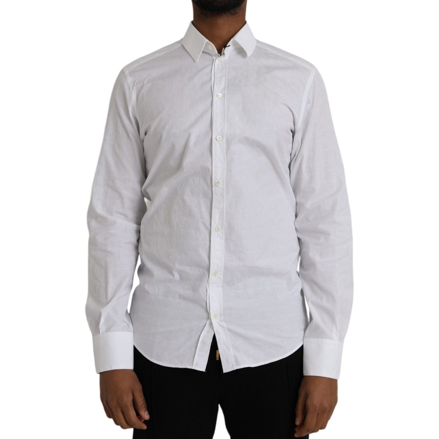 Dolce & Gabbana White Cotton Long Sleeve Dress GOLD Shirt Dolce & Gabbana Gray