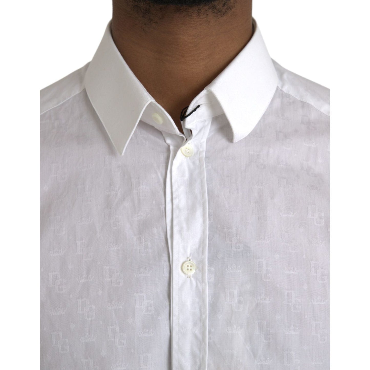 Dolce & Gabbana White Cotton Long Sleeve Dress GOLD Shirt Dolce & Gabbana Gray