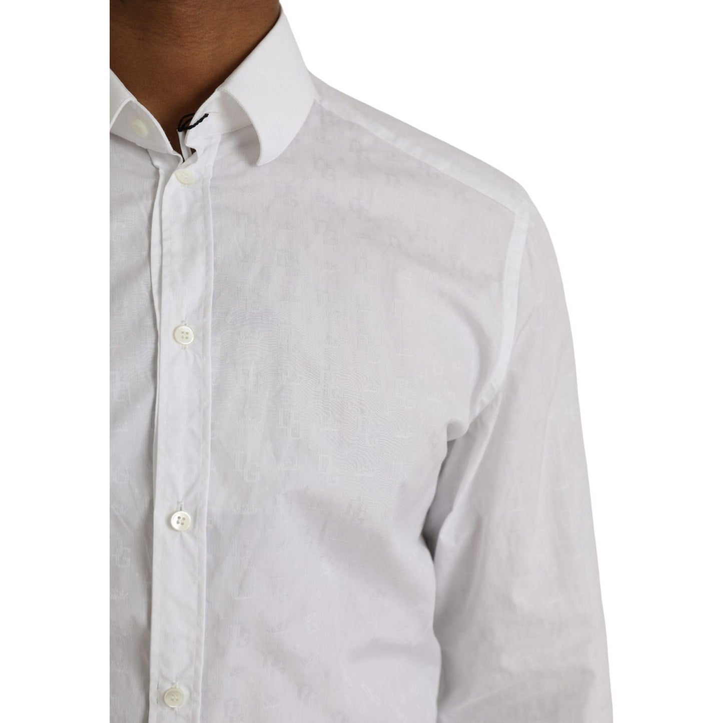 Dolce & Gabbana White Cotton Long Sleeve Dress GOLD Shirt Dolce & Gabbana Light Gray